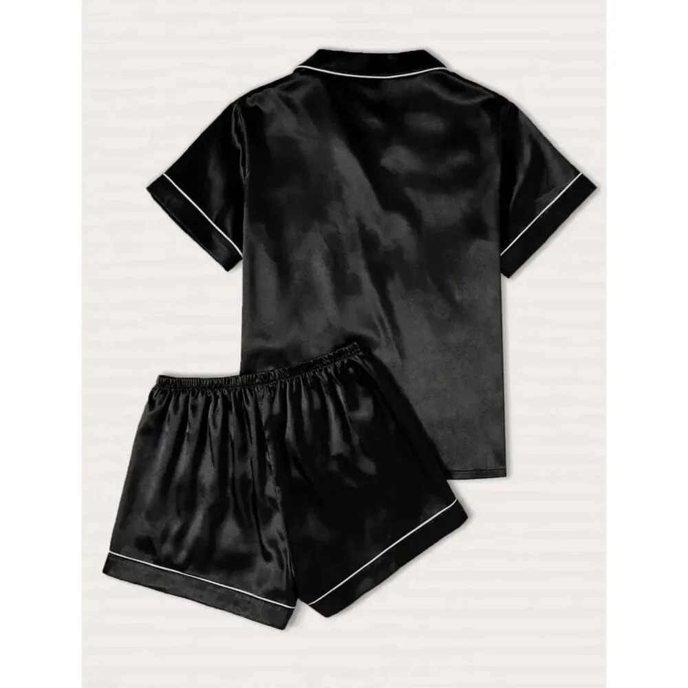 Black Satin Pajama Set - Size 12 - Picture 2 of 7